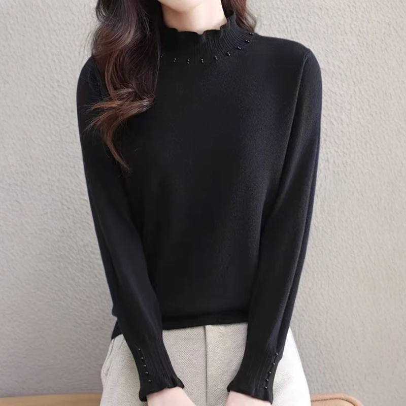 歌旋奥女装 25秋冬新款时尚半高领黑色针织打底衫女SY0239