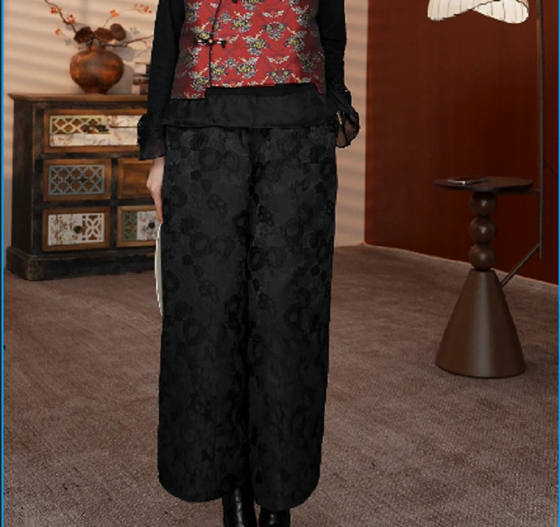 K013【女神裤】高档浮雕提花女秋冬加棉新款九分花苞裤休闲靴裤