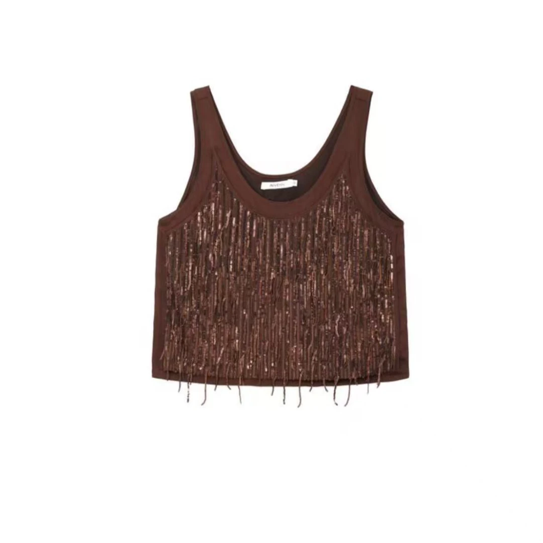 【ZS推荐】AVVENN新品亮片流苏背心AL11201541