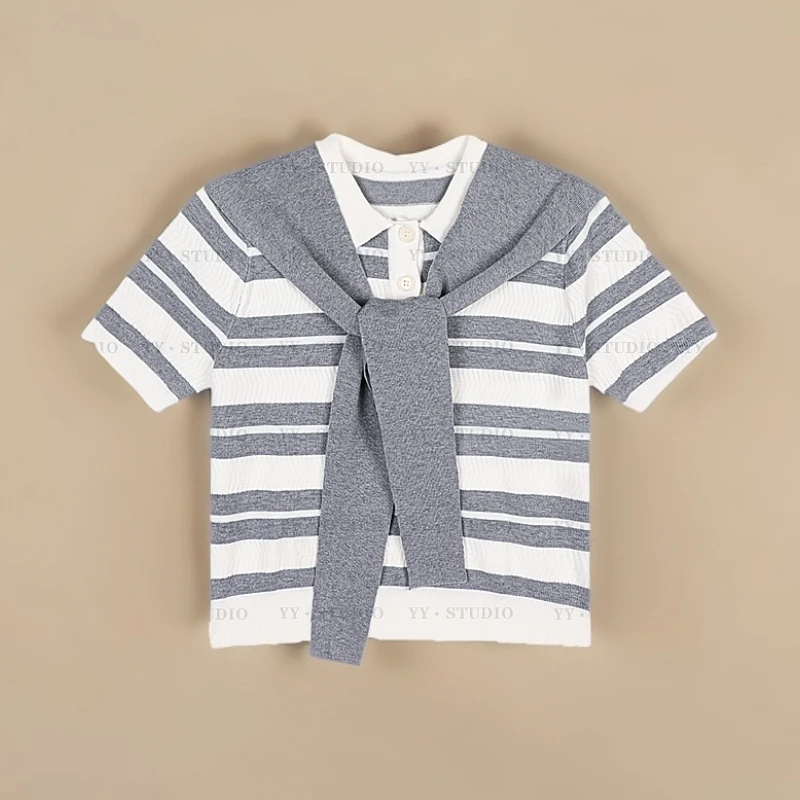 【YANYAN】夏季新款百搭polo条纹小披肩针织短袖YY-2344