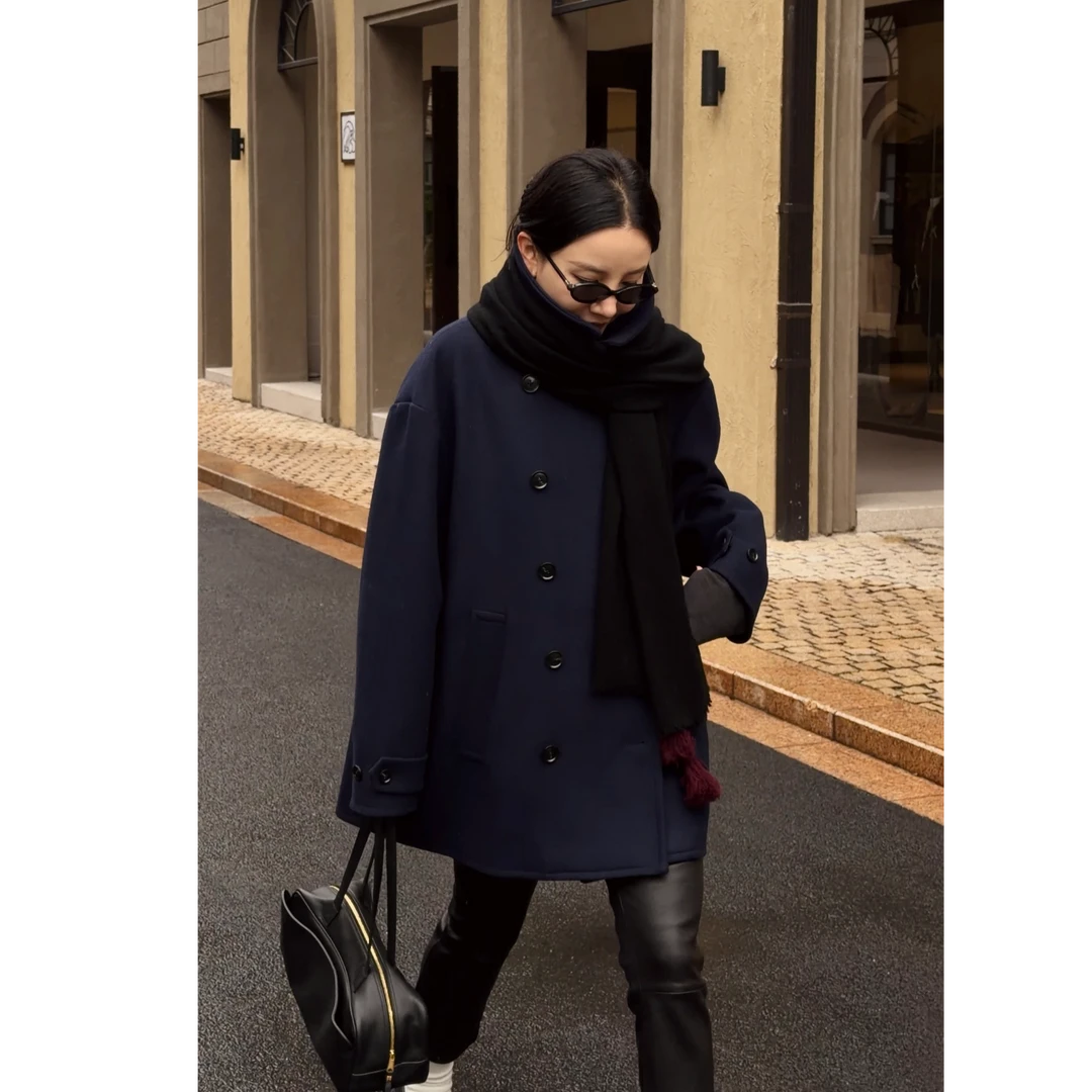 【DYMMXYMM】-《娃娃大衣》-【黑标】.藏青色羊毛大衣-5FWJ1846