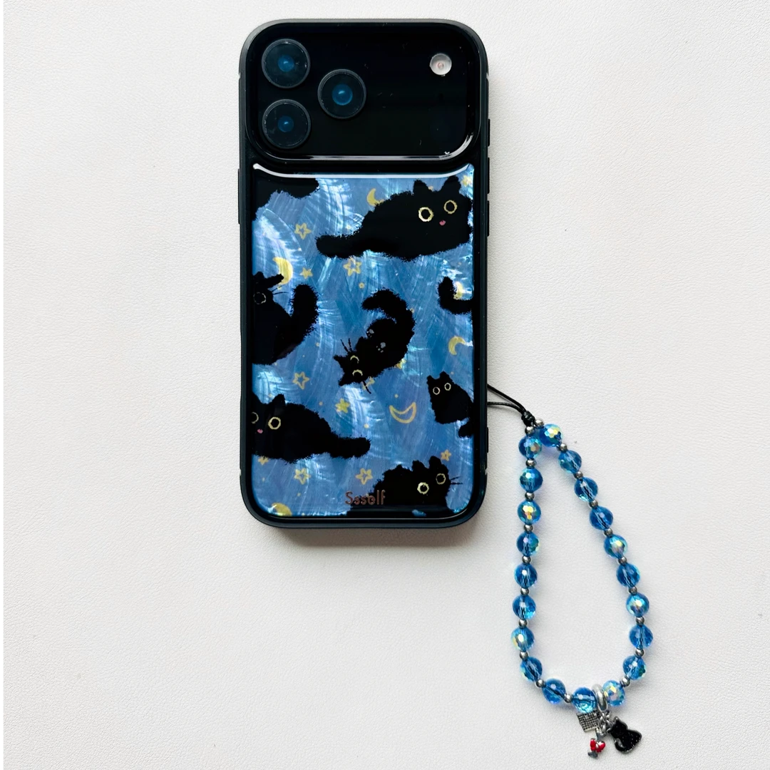 ssself正品天然贝母可爱猫咪手机壳全包防摔适用苹果17promax蓝色