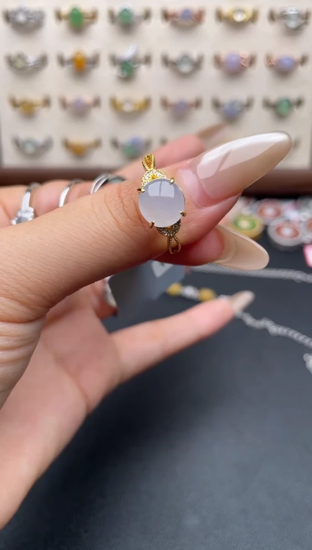 银S925镶嵌戒指翡翠一物一证一礼盒