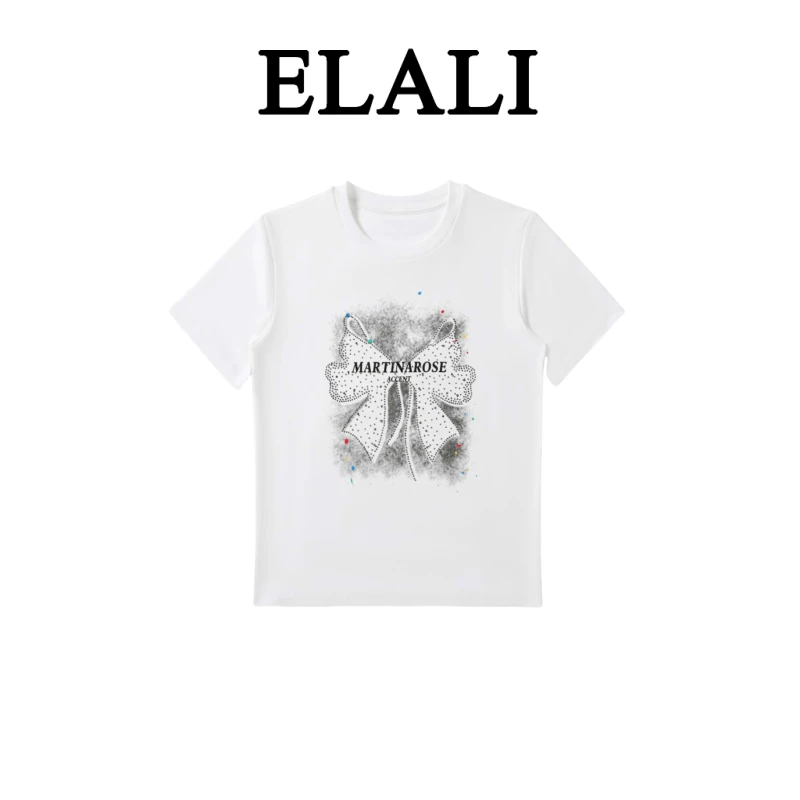 ELALI休闲时尚百搭夏季显瘦修身重工圆领T恤3921白