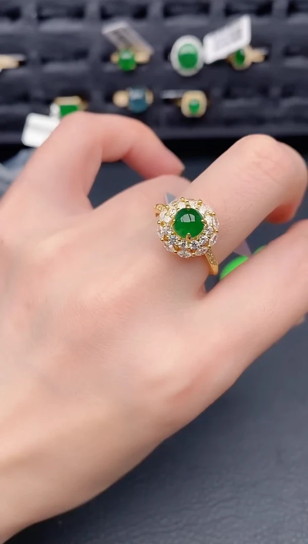 银S925镶嵌戒指翡翠天然a货翡翠339