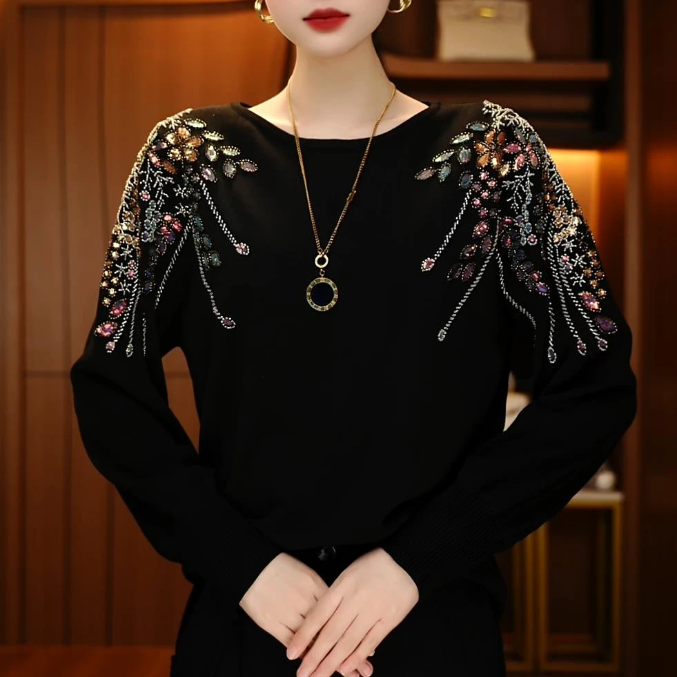 D0053-秋冬保暖毛衣抗起球高端显瘦针织百搭减龄气质时尚女士套头