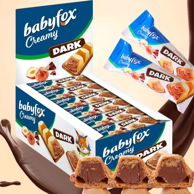 【整盒发货】俄罗斯原装进口KDV小狐狸巧克力榛子酱威化巧克力棒