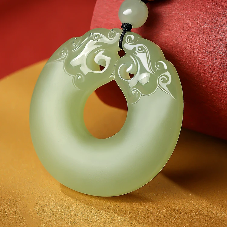 晴水色和田玉双龙平安扣镂空吊坠天然玉石玉坠情侣玉佩男女挂坠