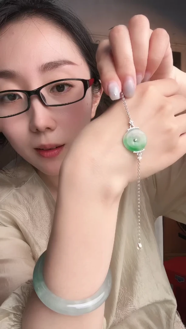 定制翡翠未镶嵌绿平安扣手链5800+580