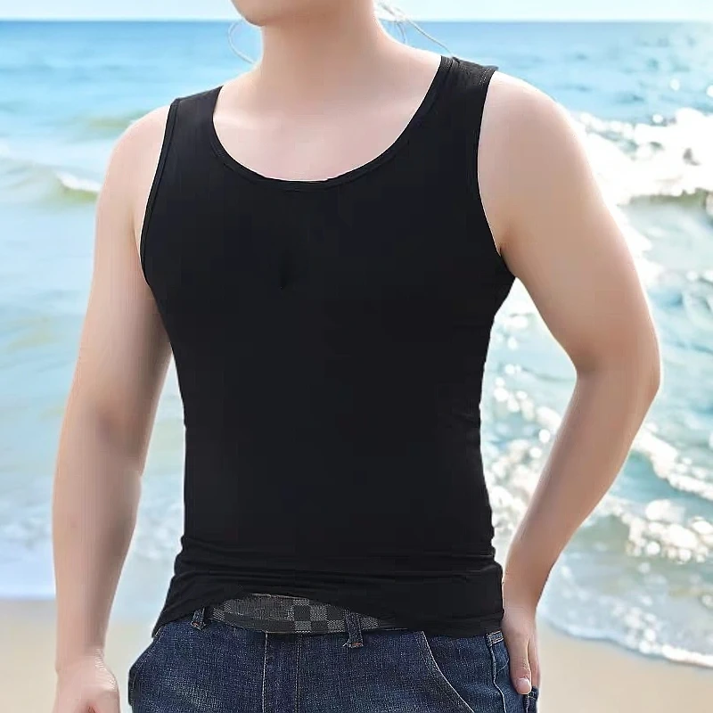 特价宠粉正品奥地利兰精莫代尔男士黑色打底背心夏季凉感裸感上衣