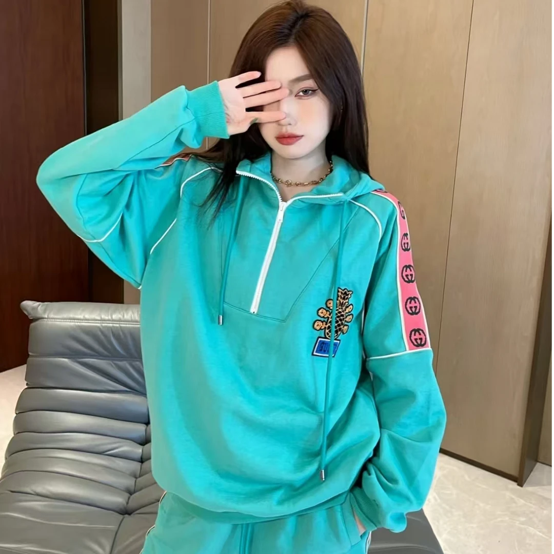 99新 GUCCI/古驰 侧边双G满印菠萝刺绣套头卫衣 L码 CB282