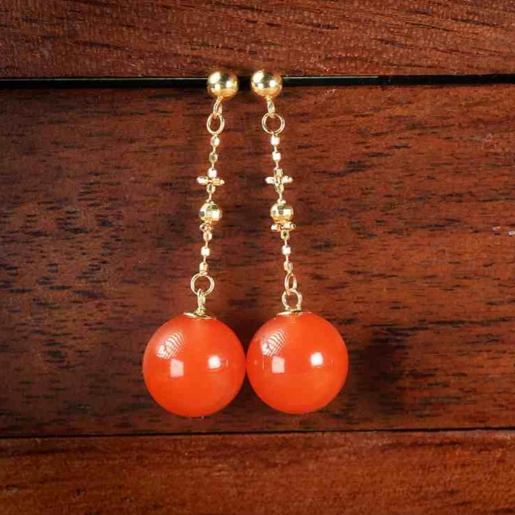 鸿运千秋/18K金南红耳饰