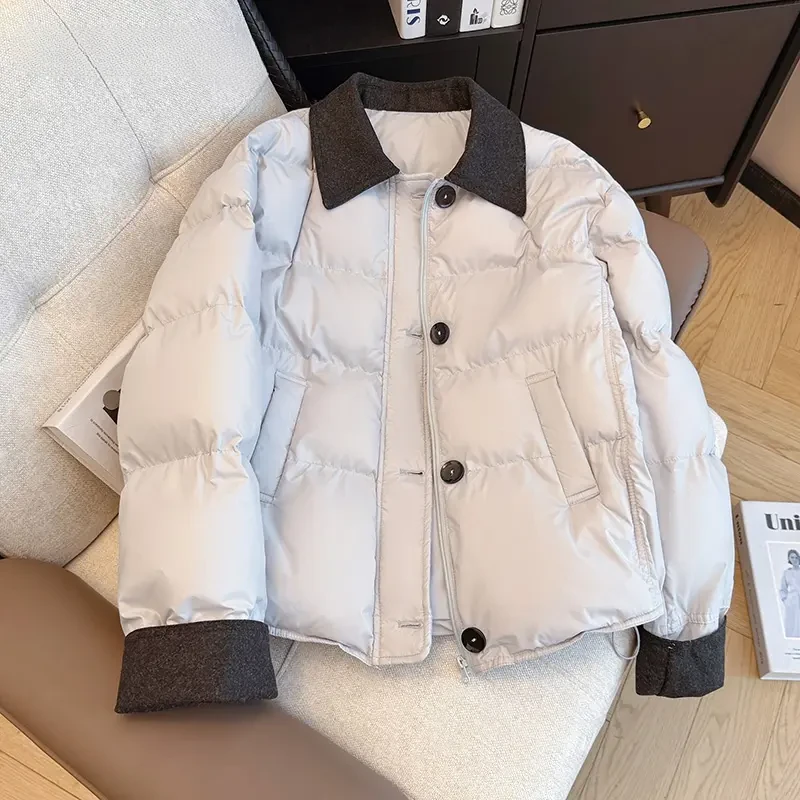 MISU/糜素撞色小众设计感纯色棉衣冬季简约通勤休闲百搭棉服外套