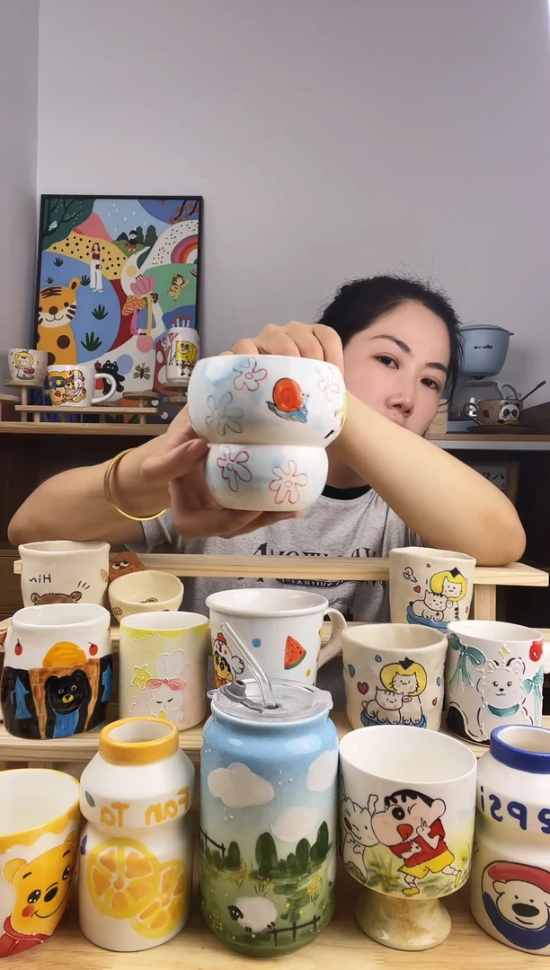 杯子景德镇高温釉下彩陶瓷手绘卡通创意