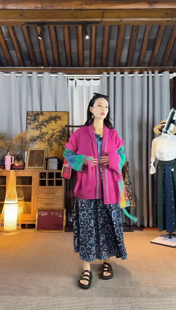设计师款玫红拼色绑带外套