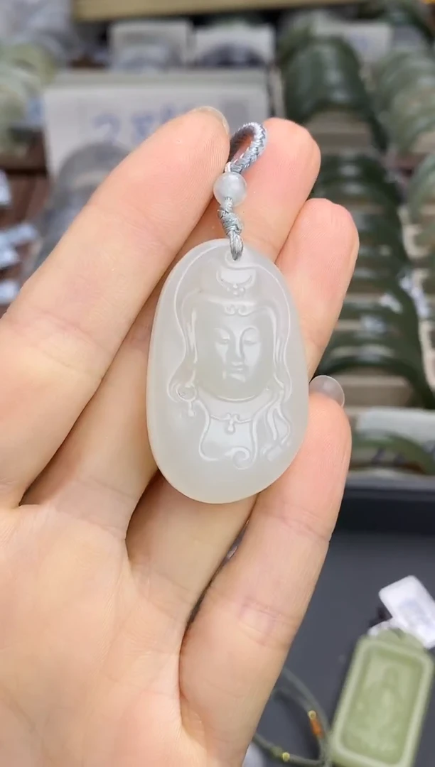 吊坠(不含链)未镶嵌和田玉（白玉）观音25*40mm