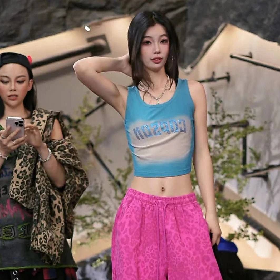 修身型宽松型嘻哈风背心吊带短款运动复古印花欧美性感百搭