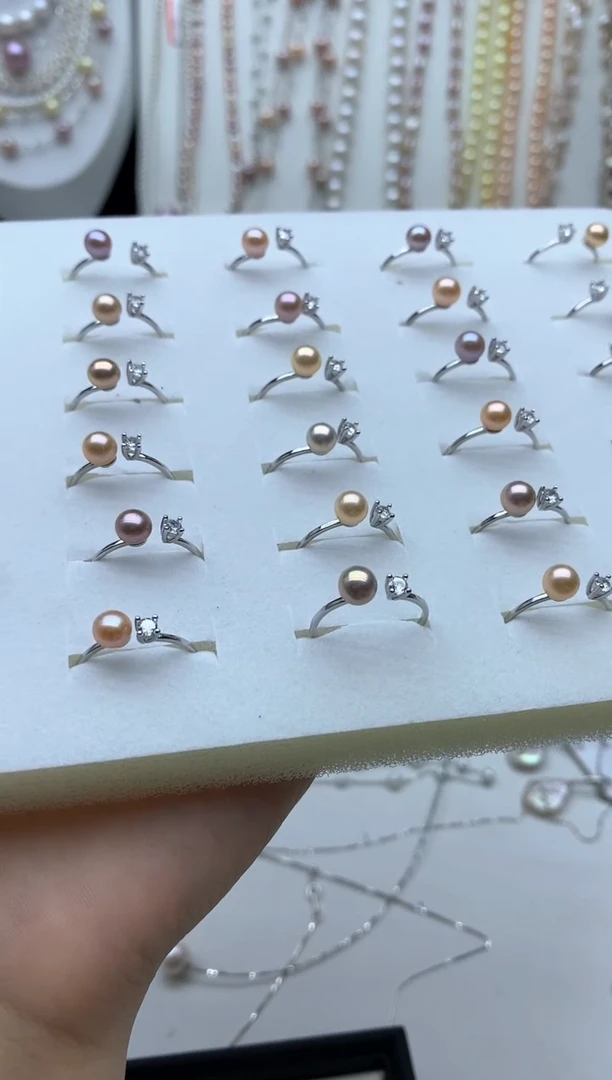 戒指银S925镶嵌淡水珍珠多样性发其一5mm