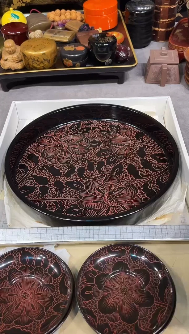 牡丹雕套组 大漆漆器大漆漆器