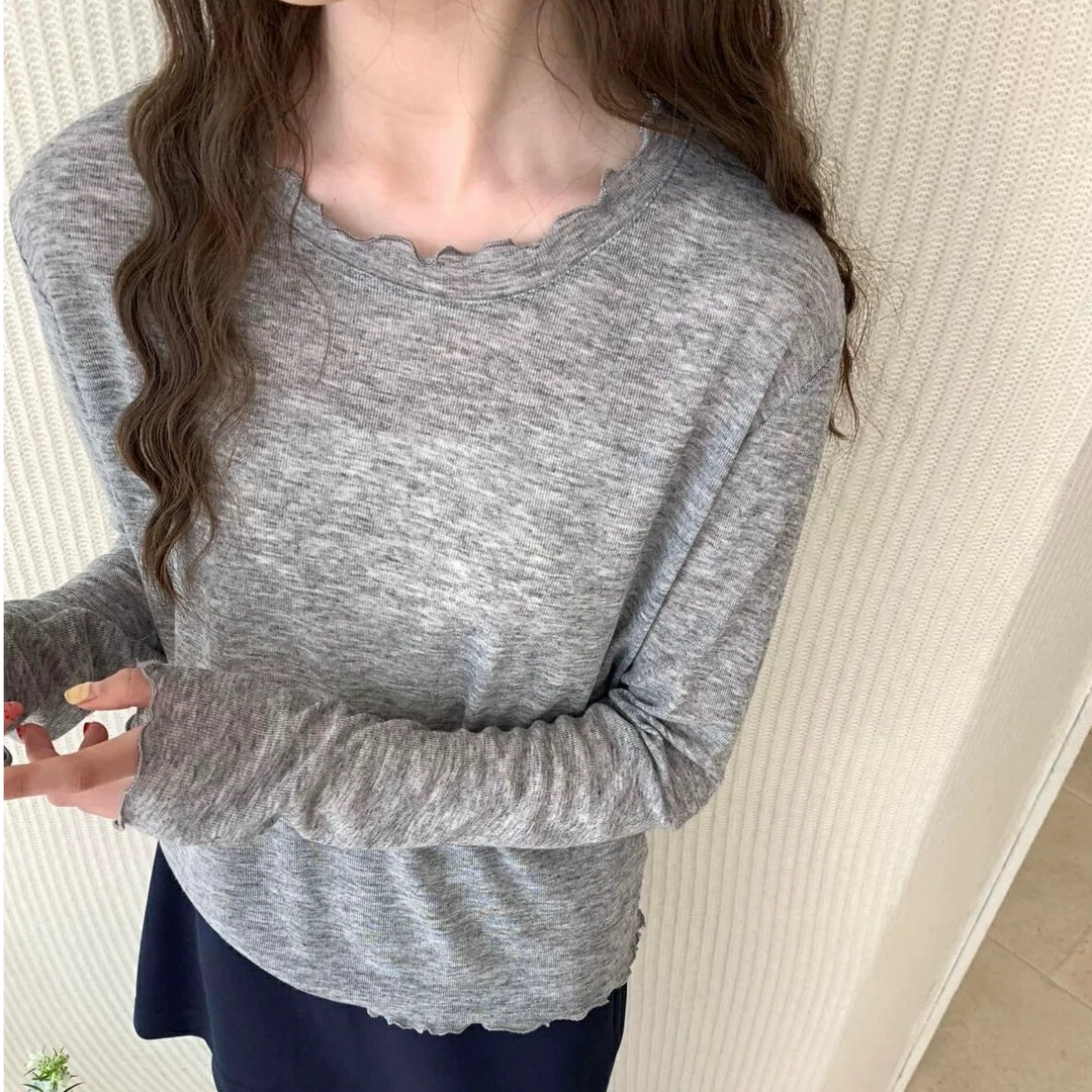 莱塞尔薄款韩系木耳边防晒衫温柔圆领套头上衣3303