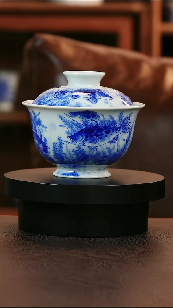 青山赋鱼盖碗陶瓷