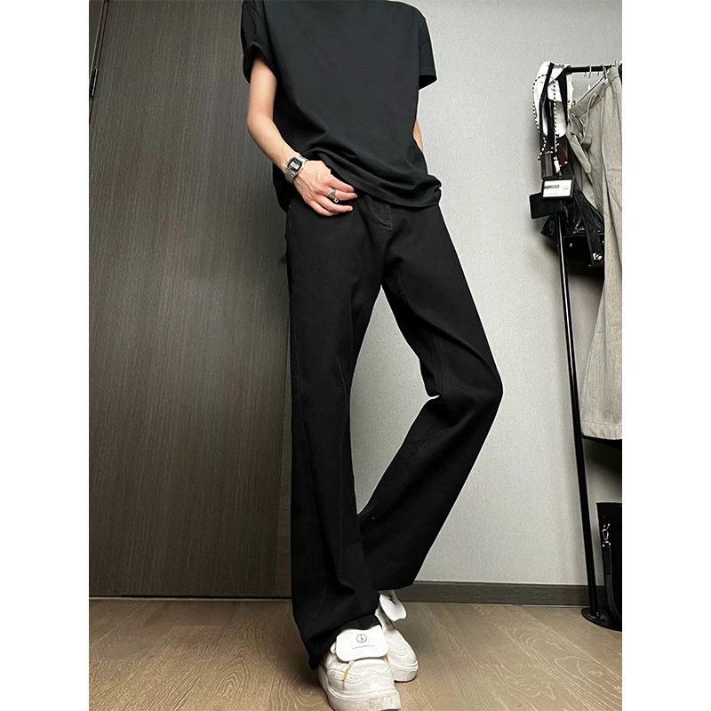 纯色cleanfit牛仔裤春秋vibe美式弹力微喇裤宽松直筒长裤潮牌裤子