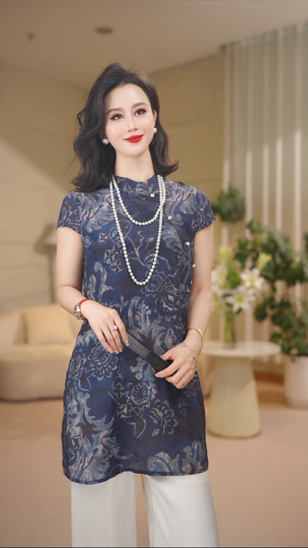 【珺禾】100蚕丝国风印花马甲裙2624