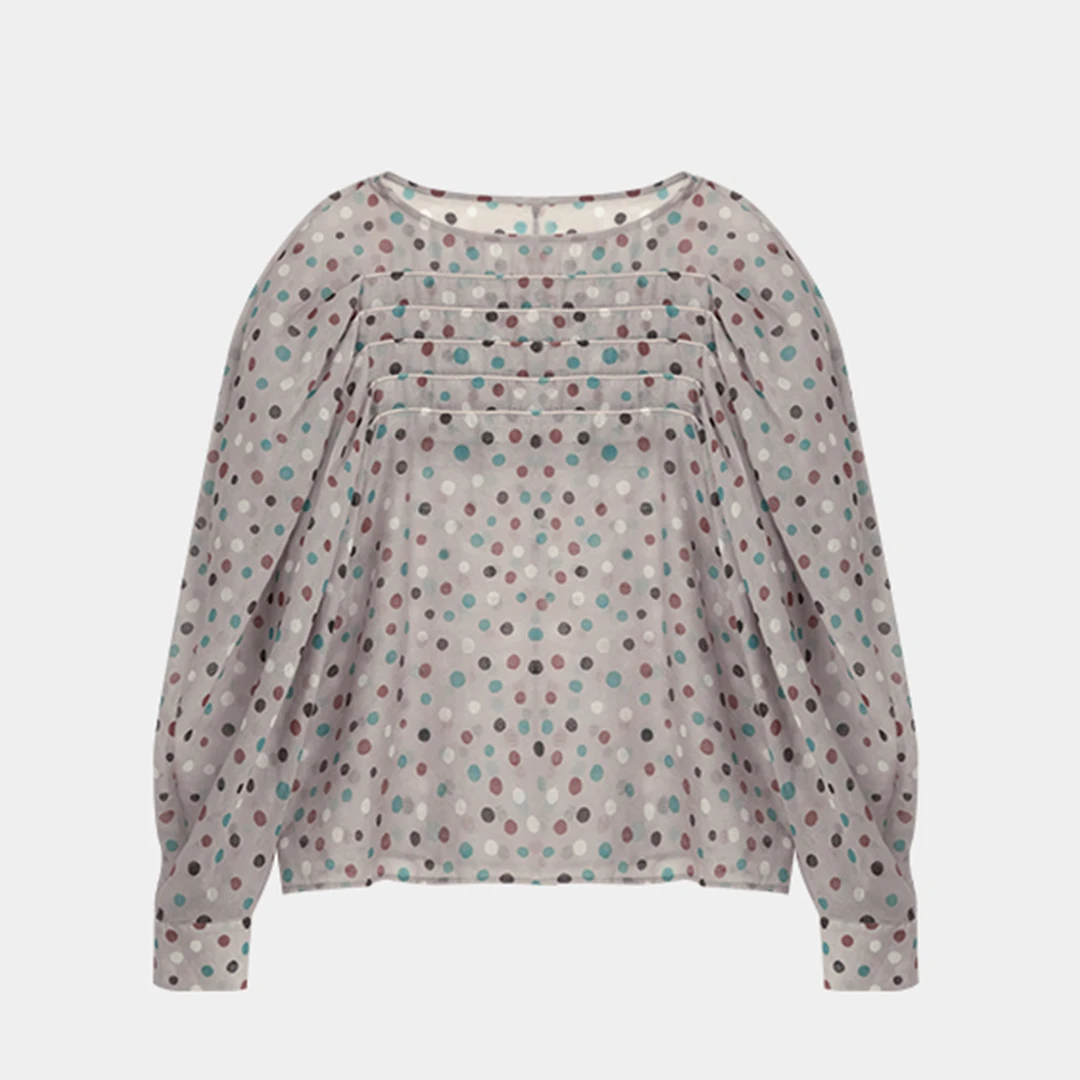 巧克力衫 复古泡泡袖梭织气质衬衫王璇原创设计