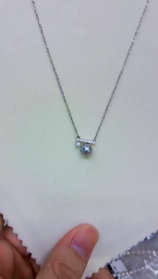 银S925镶嵌DA海水珍珠灰珠吊坠6-7 y098