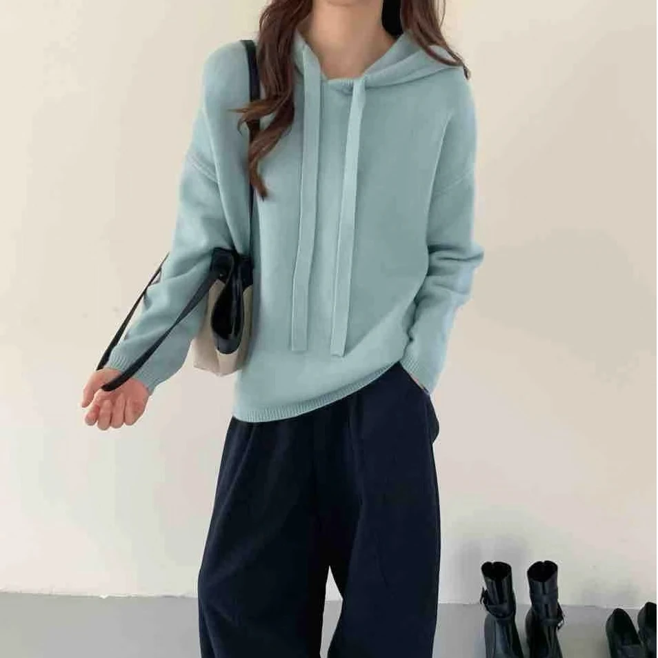 【静姐家】98598时尚连帽设计女休闲宽松女针织上衣