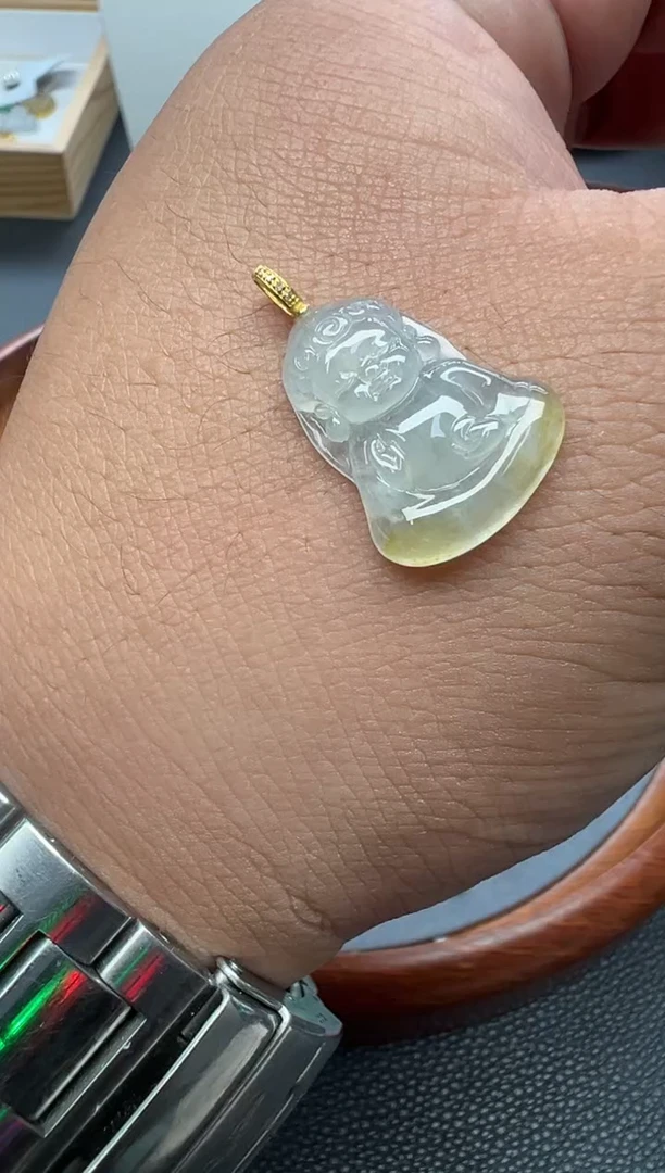 颈饰18K金镶嵌翡翠（27号链接）纯天然A货缅甸翡翠宝宝佛（吊坠）