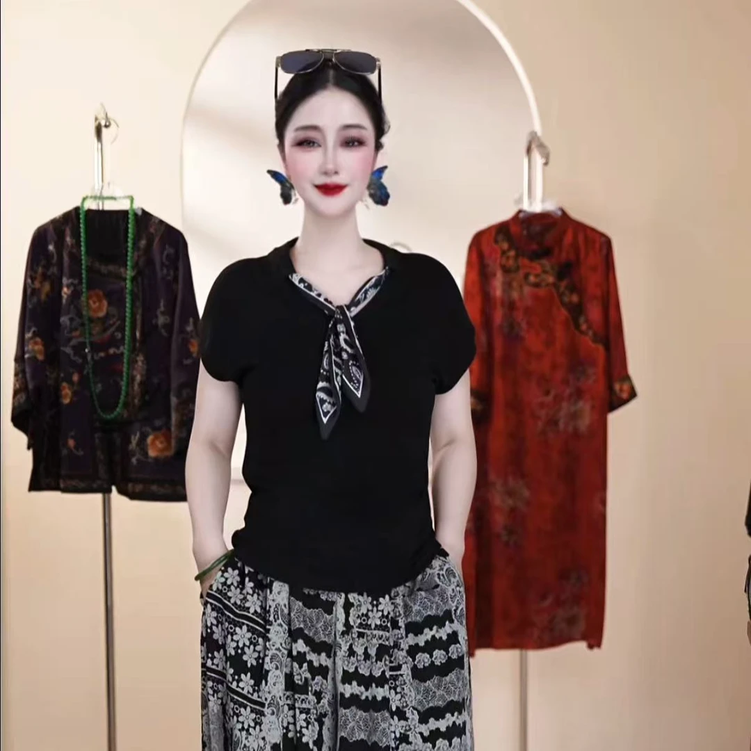 【LeiXiaoQi/雷小七】新款夏季宽松洋气短袖t恤女V领无袖透气上衣女