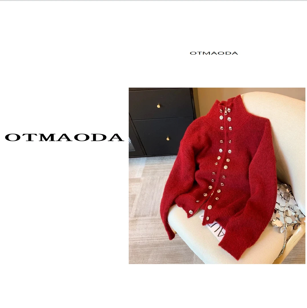 【南瓜定制】N1513-设计师款红色双排扣气质百搭上衣