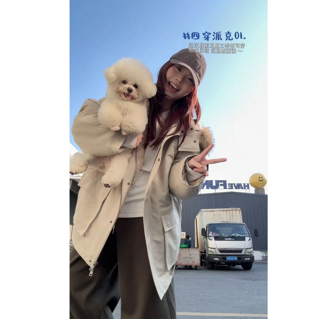 晶咕【5种穿法！】可拆卸双面穿内胆+宽松连帽工装派克外套