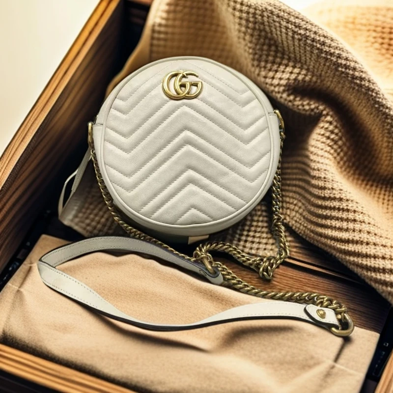 95新 GUCCI/古驰  白色圆饼斜挎包 1862 6235