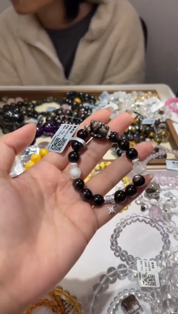 【闪购商品】黑曜岩手链未镶嵌银曜石狐狸diy雪花幽灵