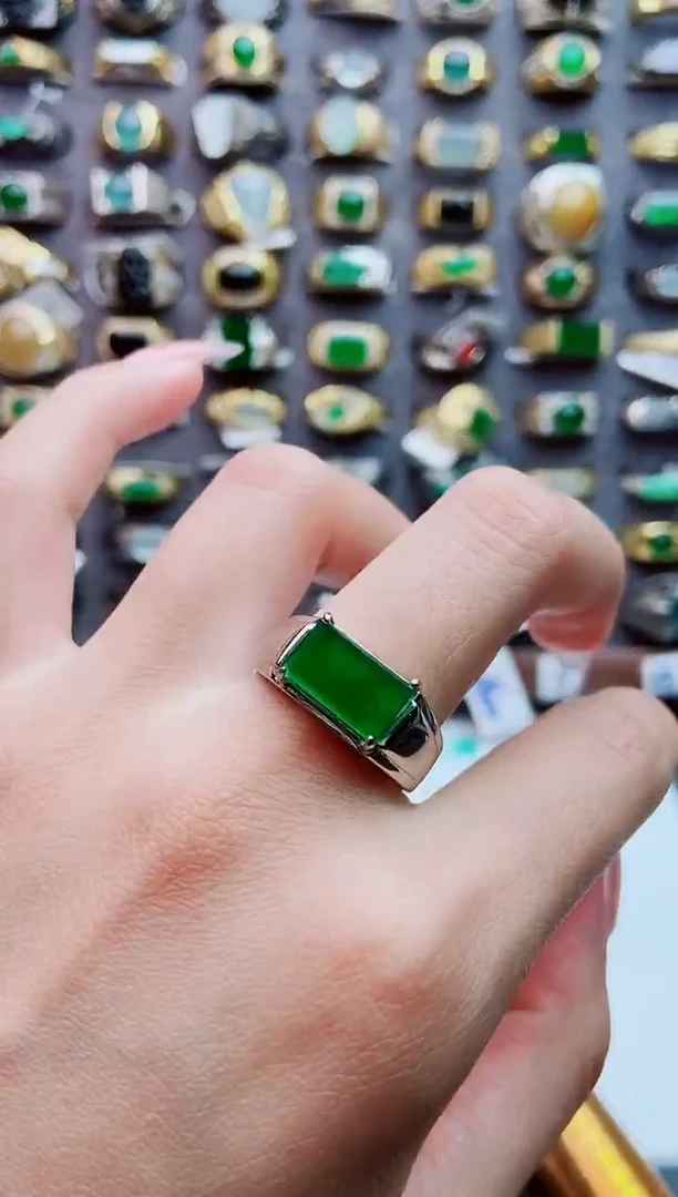 银S925镶嵌戒指翡翠天然翡翠男戒