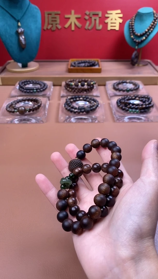 手串沉香木富森红土搭配帝王紫棋楠10mm双圈