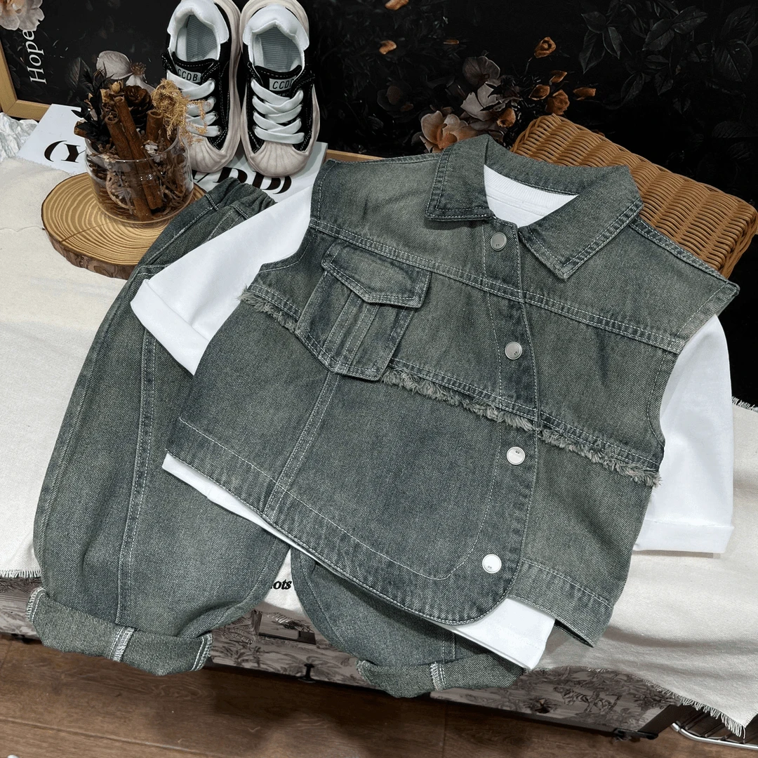 儿童秋季新款时尚休闲百搭韩版翻领中小童秋款三件套套装24K18