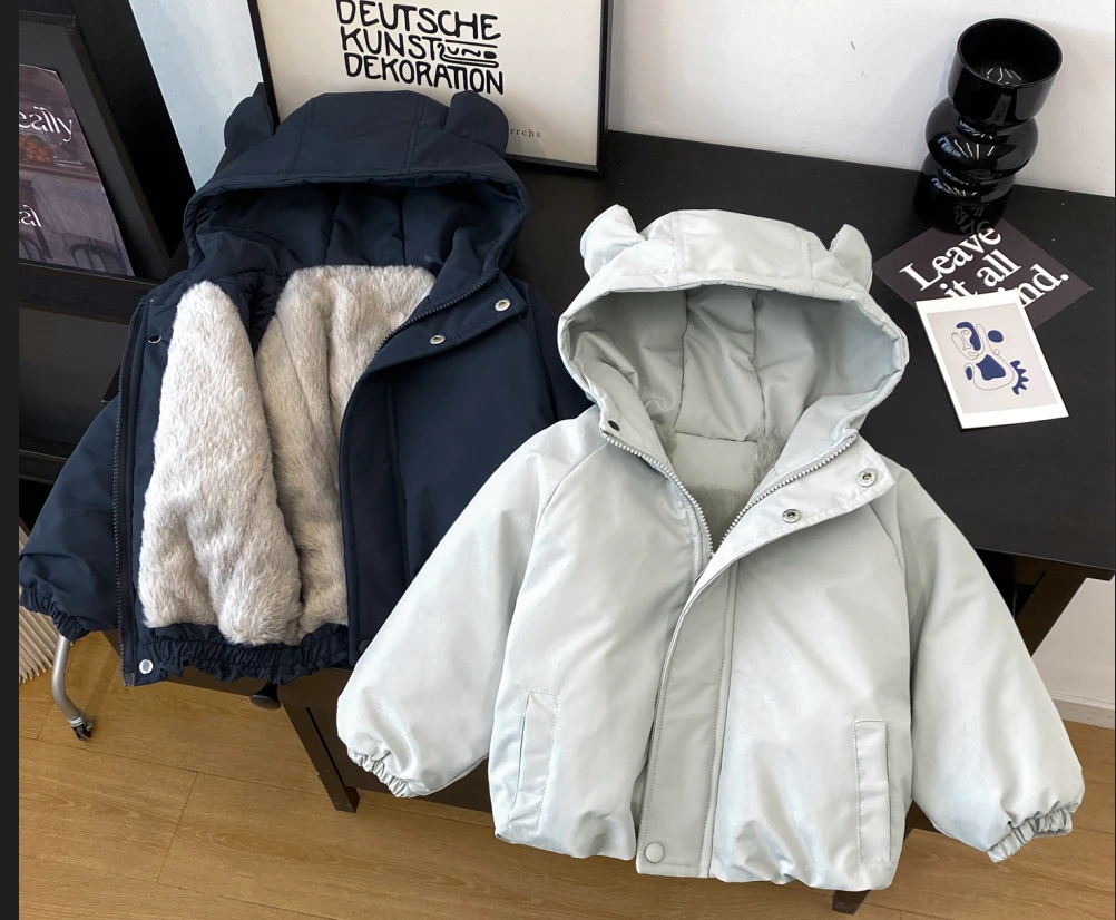 宝宝冬季棉服洋气外套新款儿童加厚加绒男童连帽棉衣女童保暖棉袄