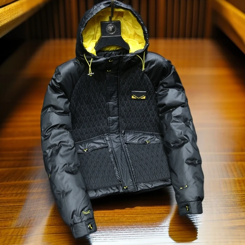 维斯克纳时尚连帽羽绒服男士冬季新款轻便保暖拼接爆款外套男冬
