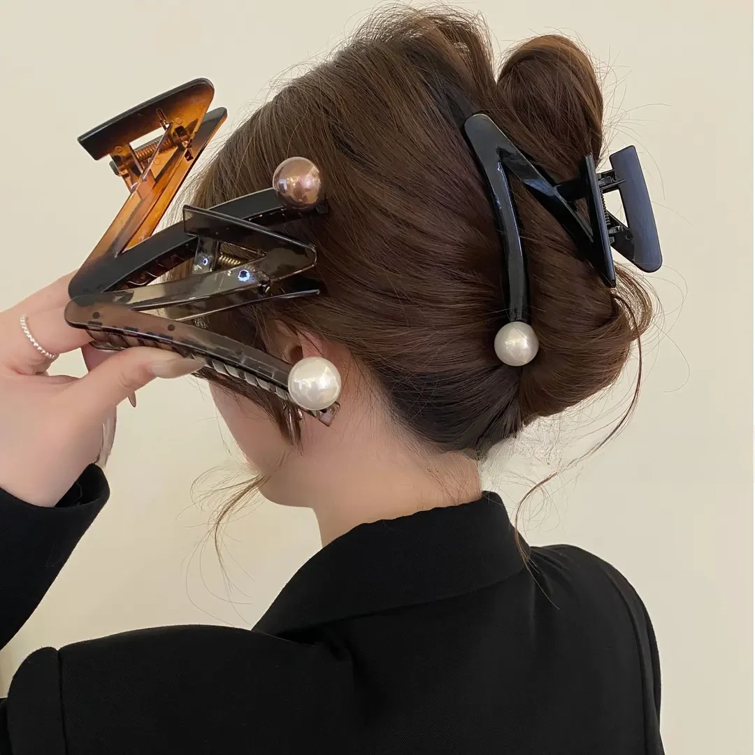 【简约气质】发夹Z字形珠珠抓夹大号后脑勺发量多盘发鲨鱼夹子头饰