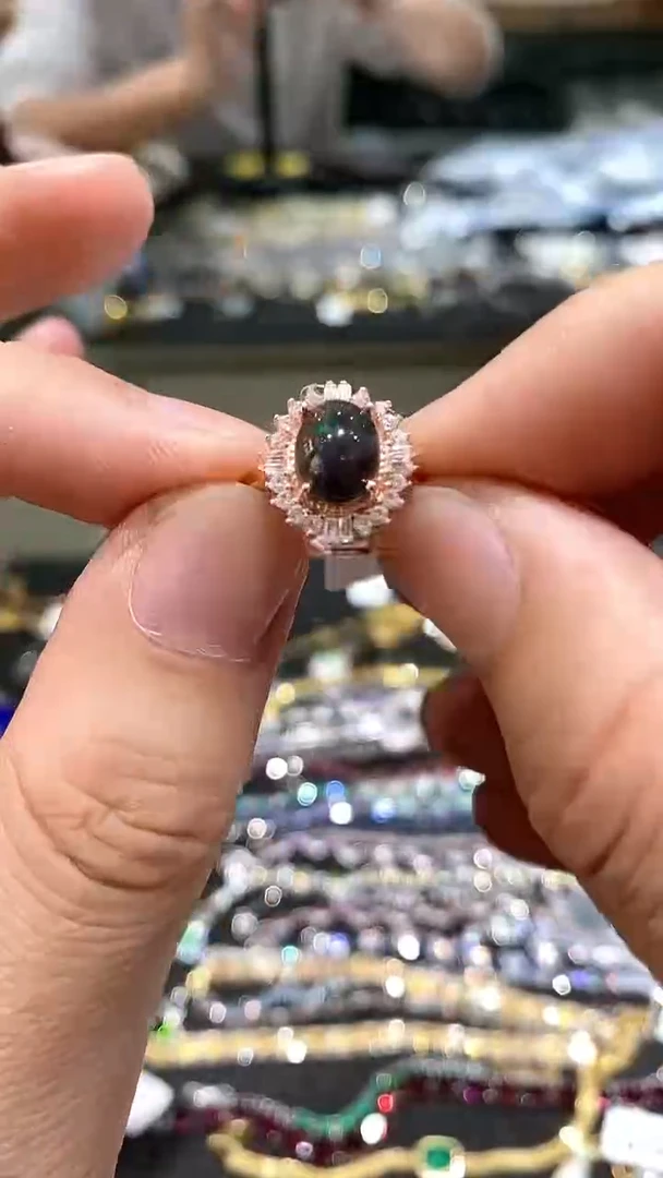 【闪购商品】欧泊戒指银S925镀金镶嵌戒指