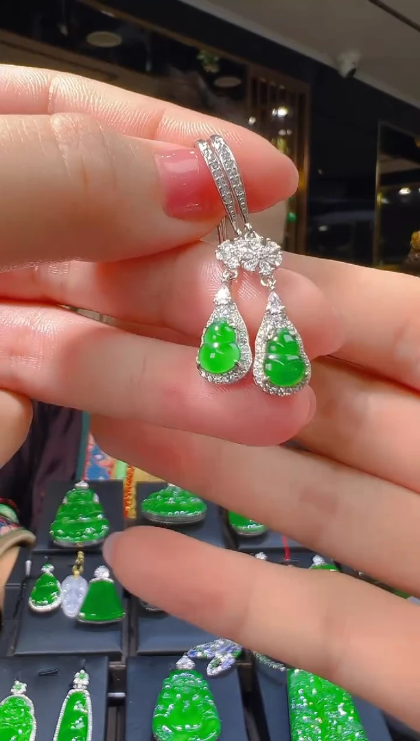 翡翠银S925镶嵌耳饰014（多样性发其一）