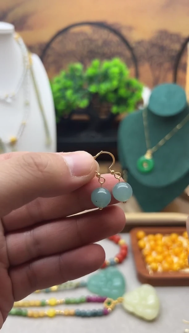 翡翠14K金镶嵌耳饰E384