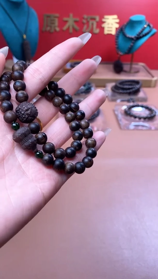 【闪购商品】沉香手串Y沉水富森瘤疤08+葫芦貔貅顶珠沉香木雕