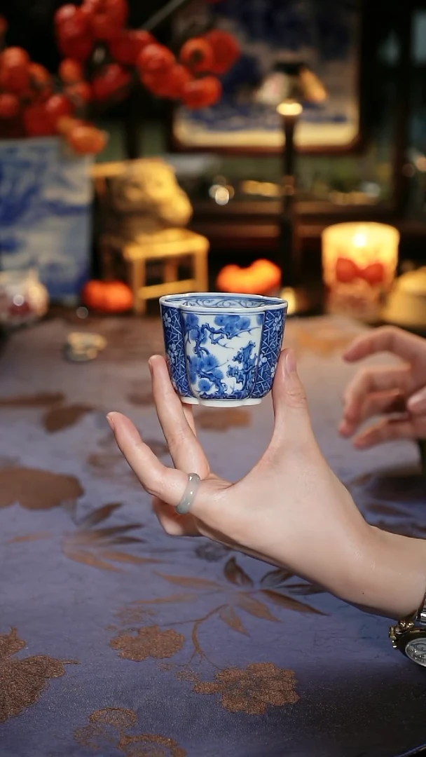 慢叩柴窑 花卉海棠型杯