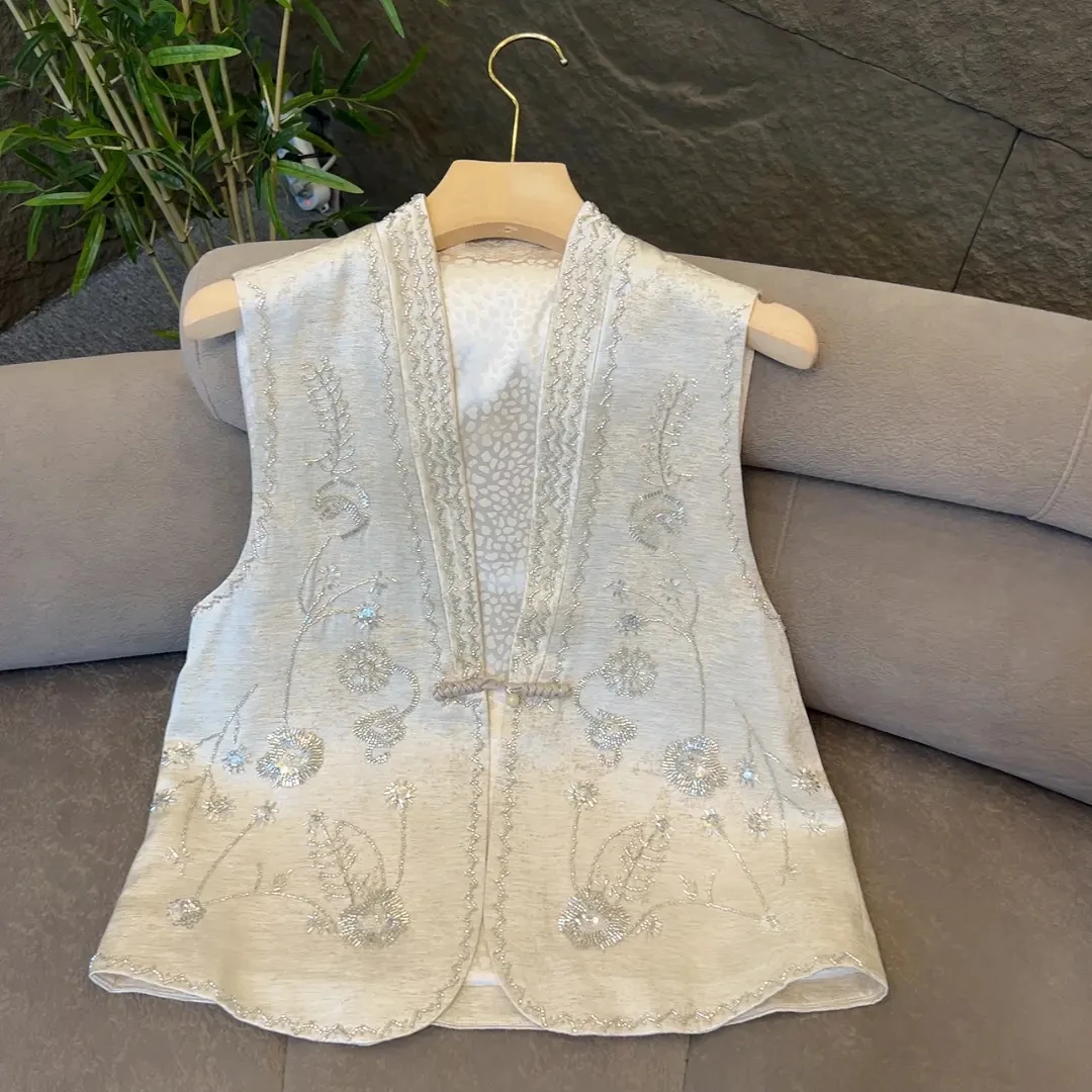 【重工V领】新中式国风v领刺绣马夹女2025年早春时尚优雅新款马甲