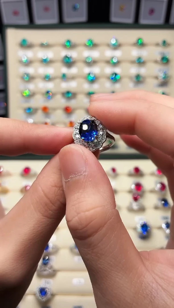 无925银轻奢皇家蓝色女神戒