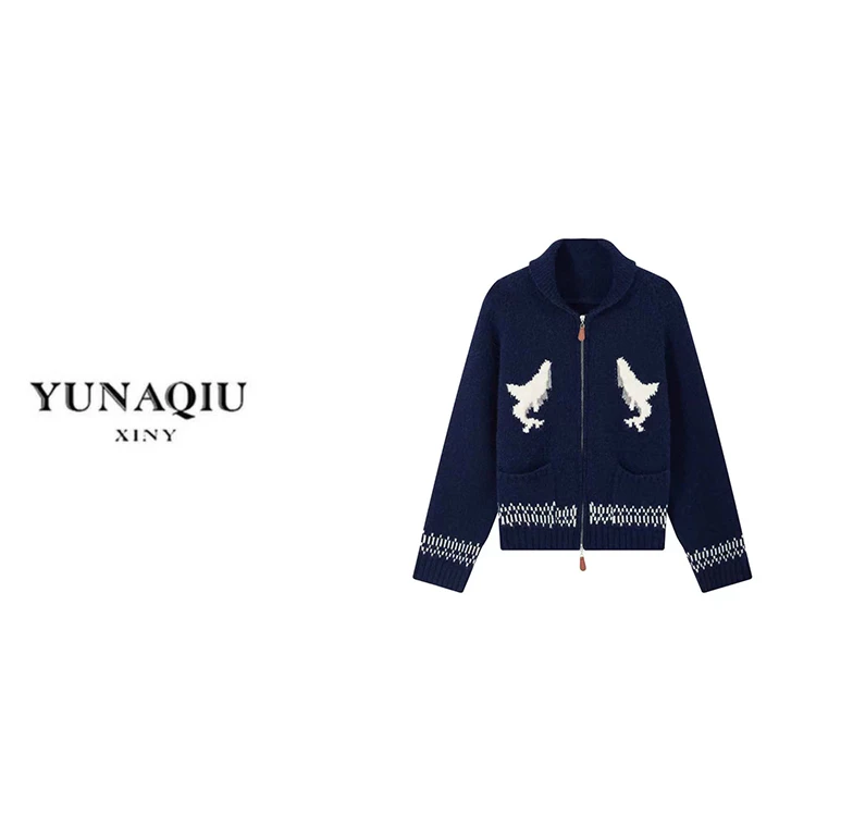 YUNAQIU-2025秋季新款设计师小鲨鱼长袖针织开衫-3123